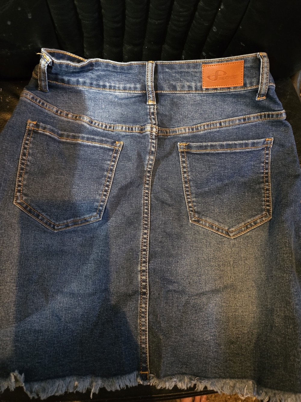 Sidereel Denim Midi Skirt with Raw Hem - Blue, Sz Small